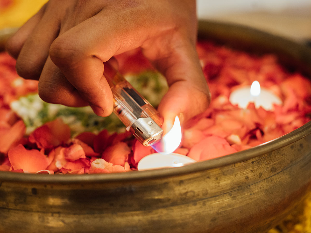 Lighting candle diwali
